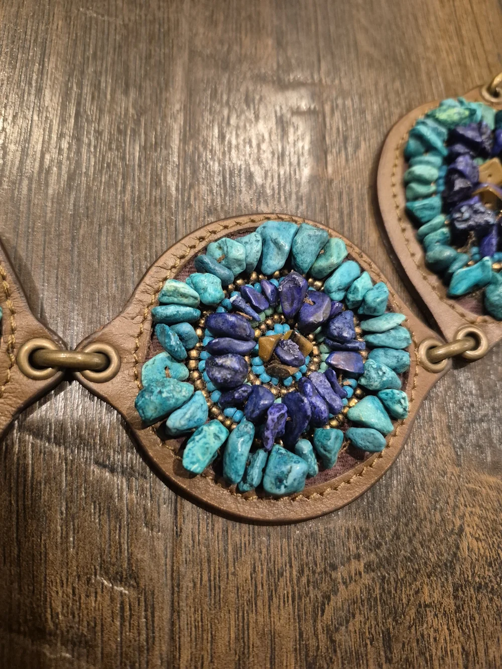Chico’s Statement Chain Belt Turquoise Blue Beaded Medallion Boho Southwestern